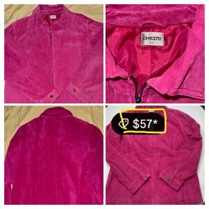 Chico's Pink Suede leather Jacket coat large zip up Large 12/14